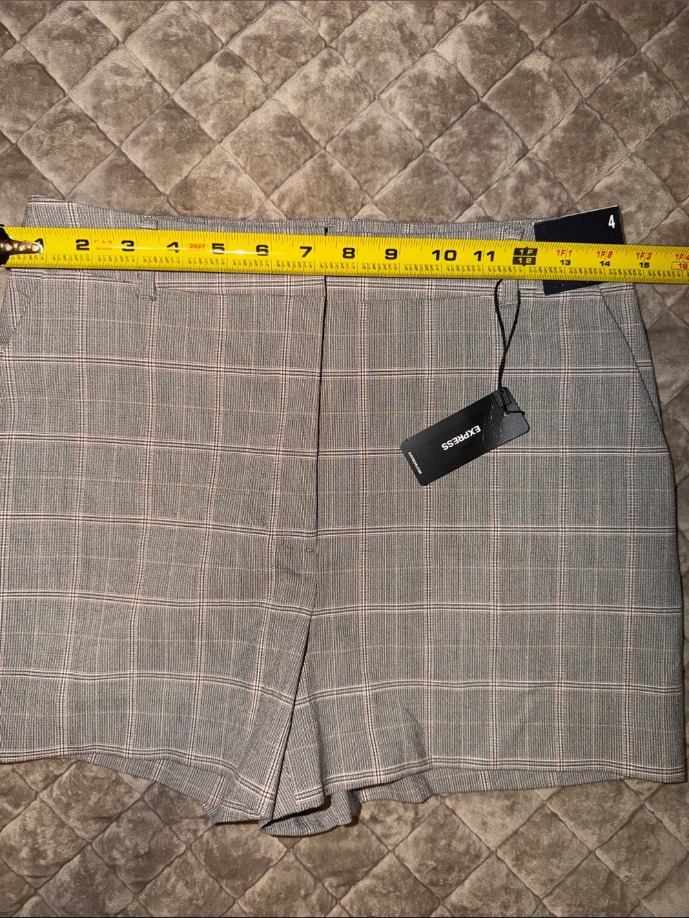 Express Gray Plaid High-Rise Shorts with Pink Windowpane - Picture 4 of 6